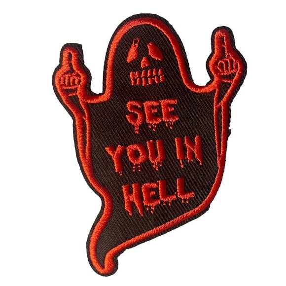 Unbranded Other - See You In Hell Ghost Flip Off 3x2.5" Embroidered Iron-on Patch
